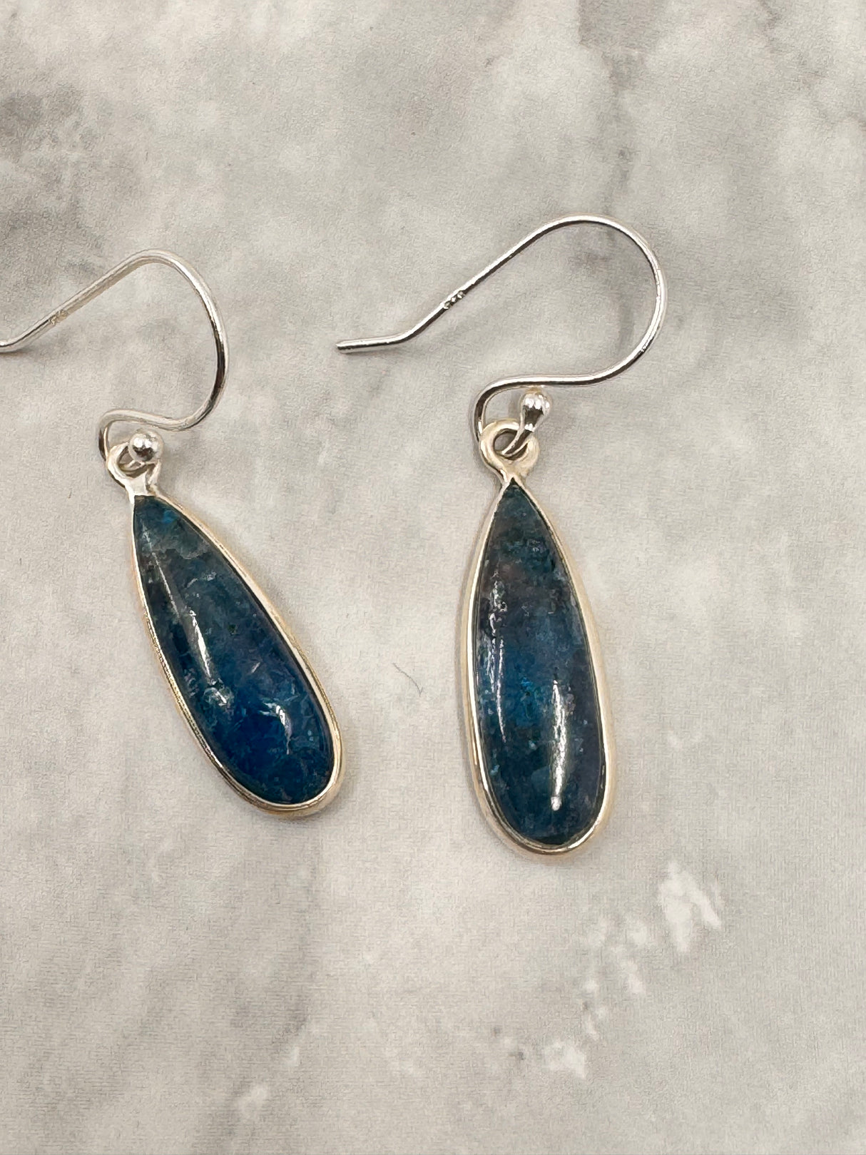 Blue Apatite Silver Drop Earrings - "I work relentlessly each day to achieve my goals."