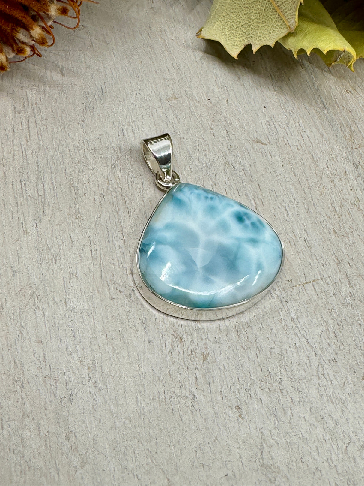 Larimar pendant #6 10.33g 4x3cm set in .925 silver – blue crystal necklace with chain, gift box and card – Inspired By 3 Crystals Australia.
