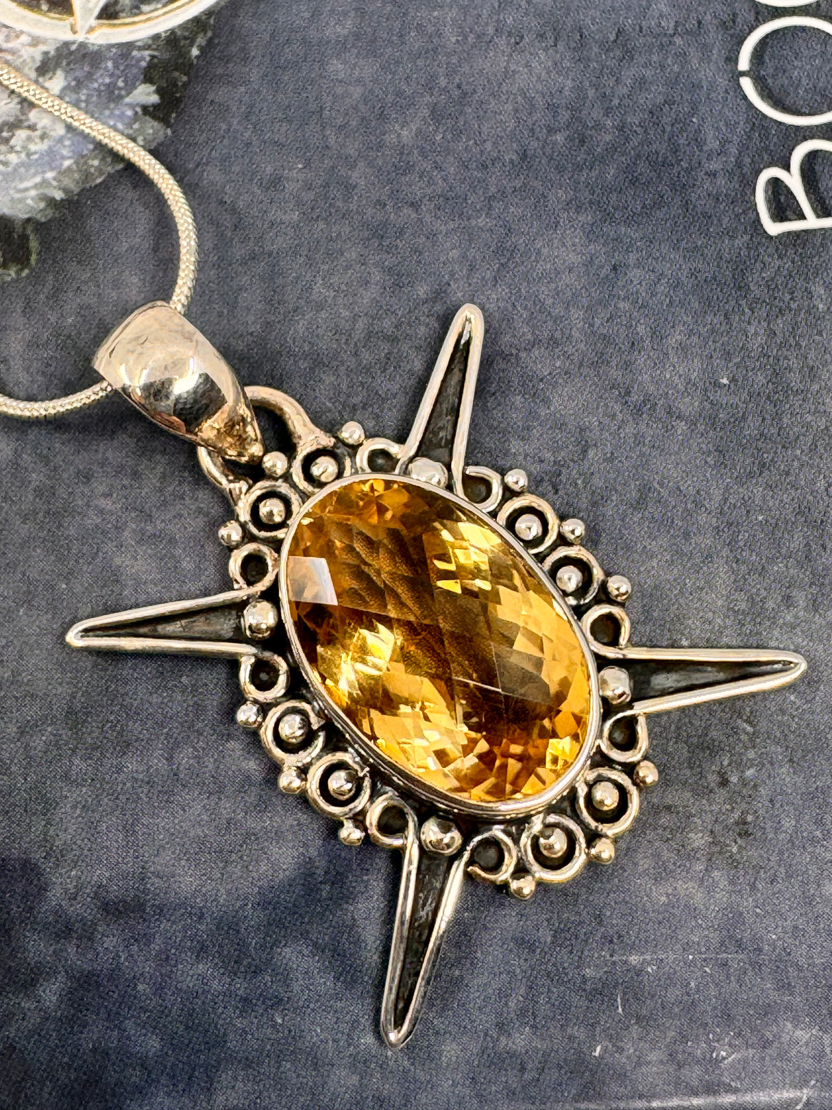Citrine XL Silver Pendant & Silver Chain - Manifestation. Balance.