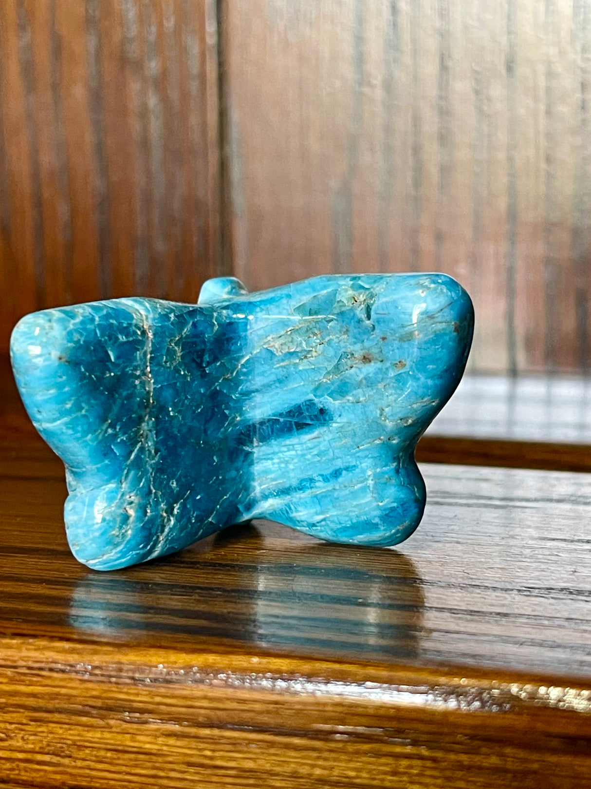 Blue Apatite Butterfly Carving - Psychic Activation, Access to Knowledge.
