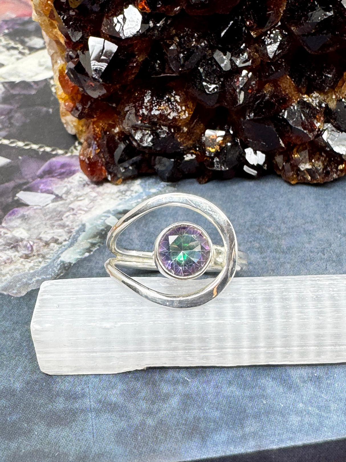 Mystic Quartz Silver Ring Size 9 - Enhances focus, intuition, and energetic clarity