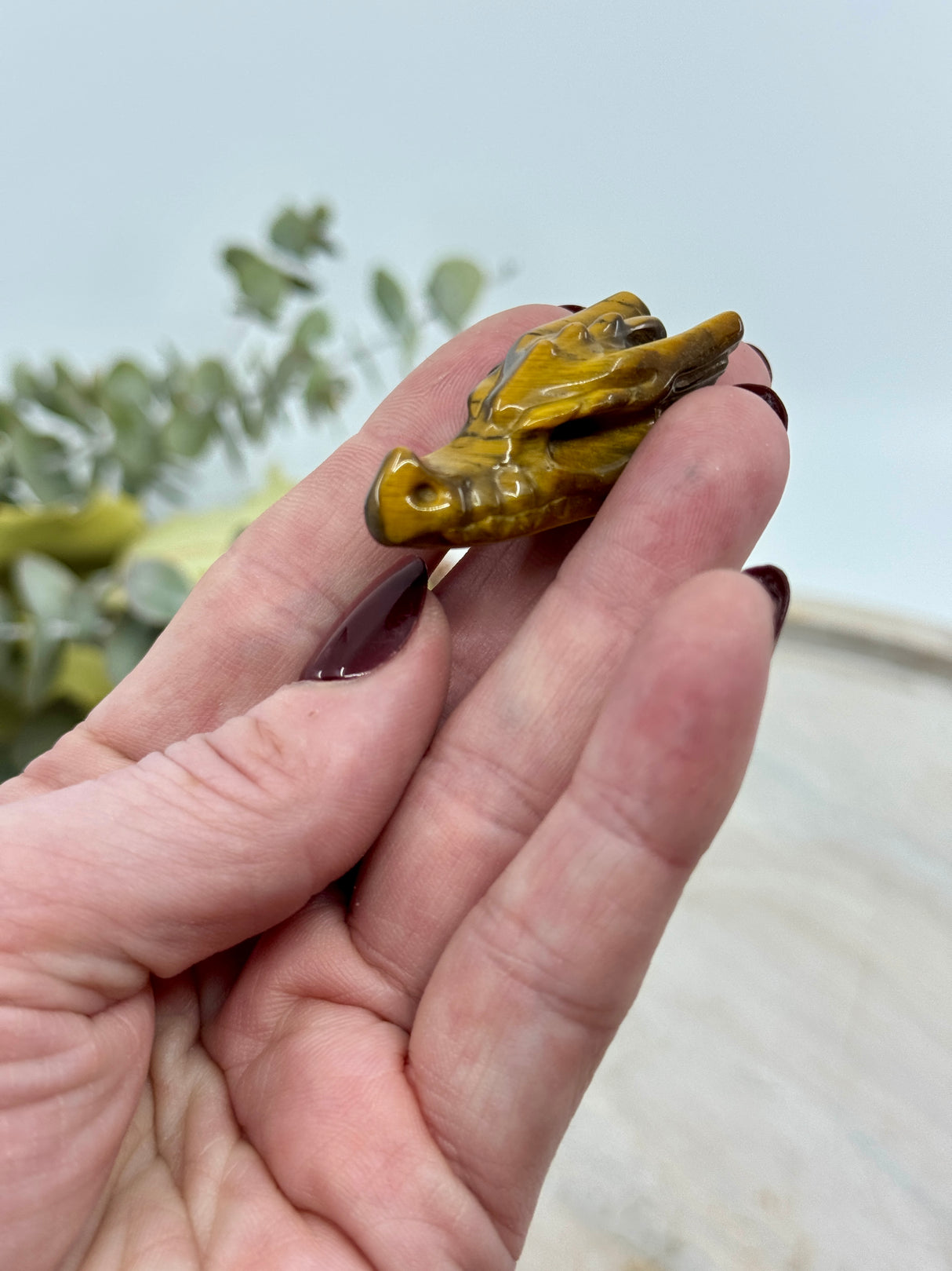 Tiger Eye Dragon Head Carving – Stone of Power, Courage & Protection