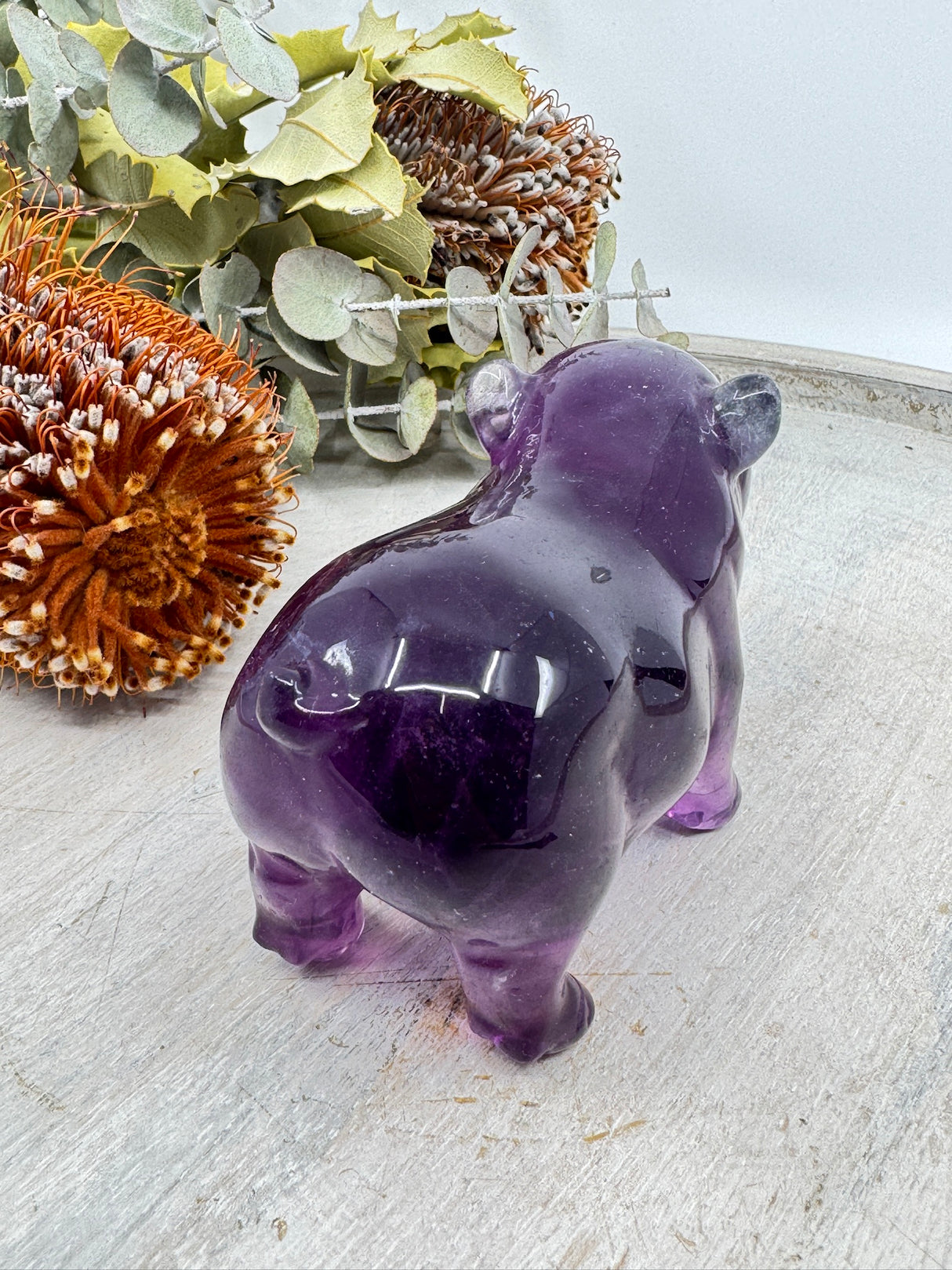 Purple Fluorite Pig Carving 431g (5x9.5cm) – Stone of Intuition, Clarity & Spiritual Balance