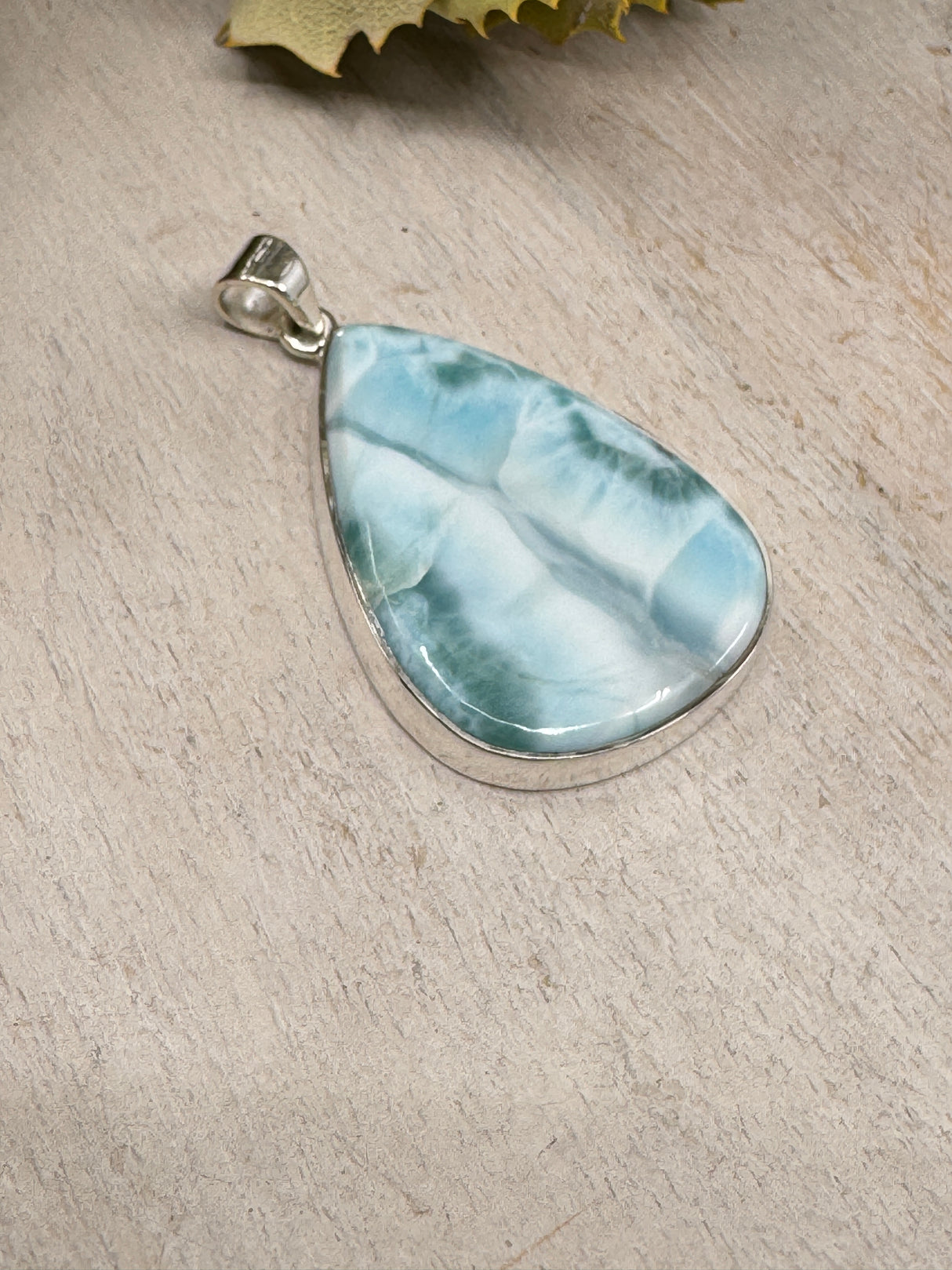 Larimar Pendant #10 – 14g (5.2x3.2cm) – .925 Silver Teardrop – Stone of Serenity, Healing & Divine Feminine Flow