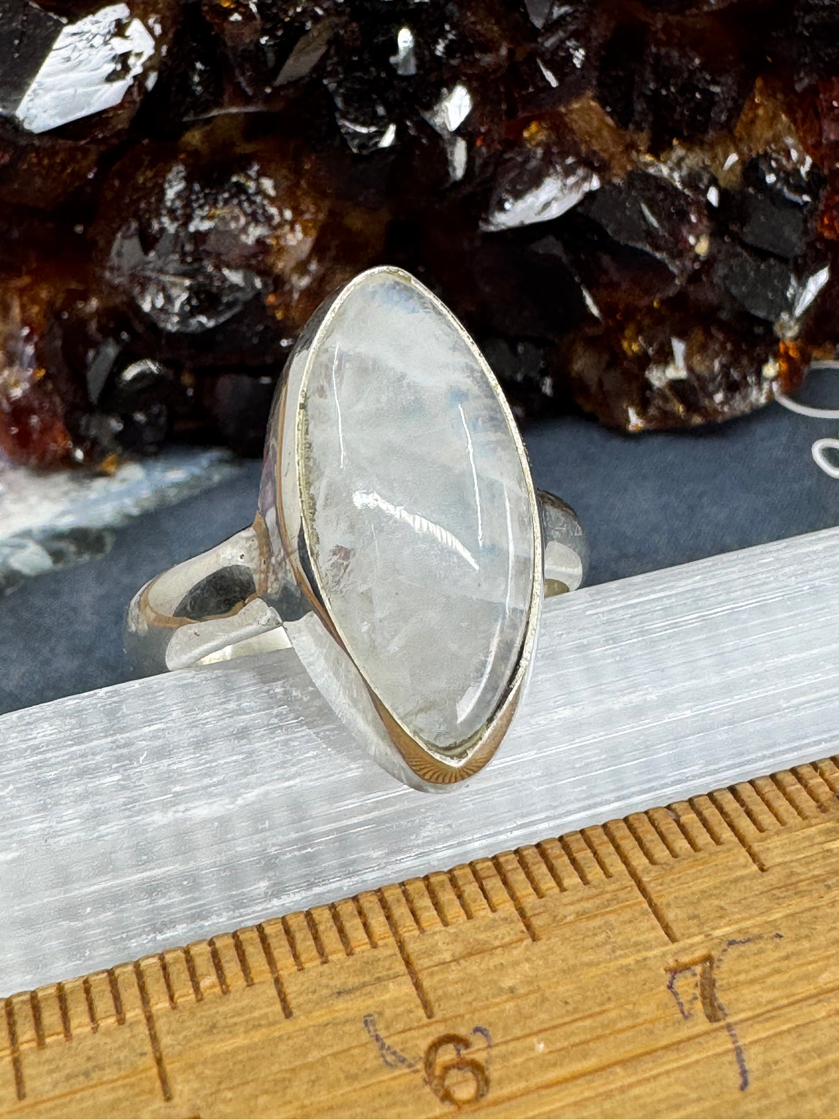 Rainbow Moonstone Silver Ring Size 9 - “My mind is open to new possibilities and opportunities”.