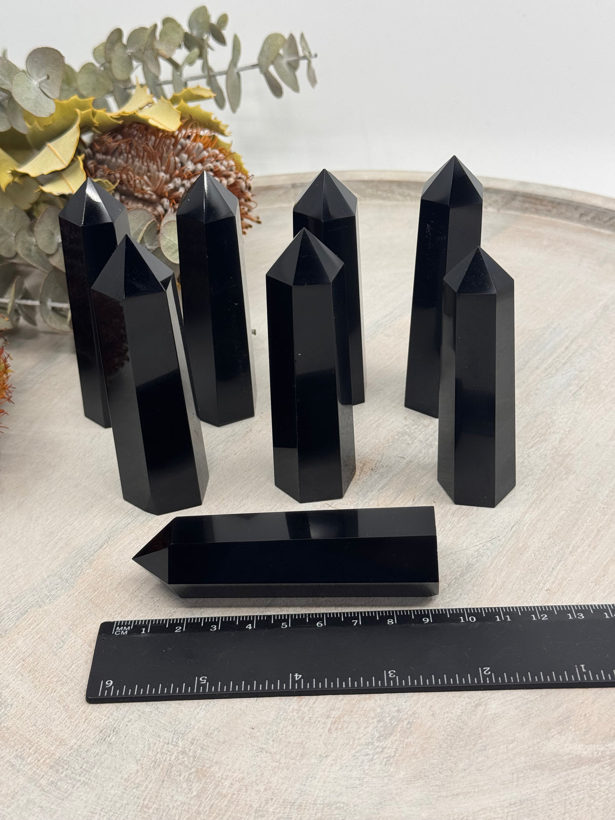 Black Obsidian 6 Sided Point Collection – 9–10 cm × 2.5 cm (Intuitively Selected)