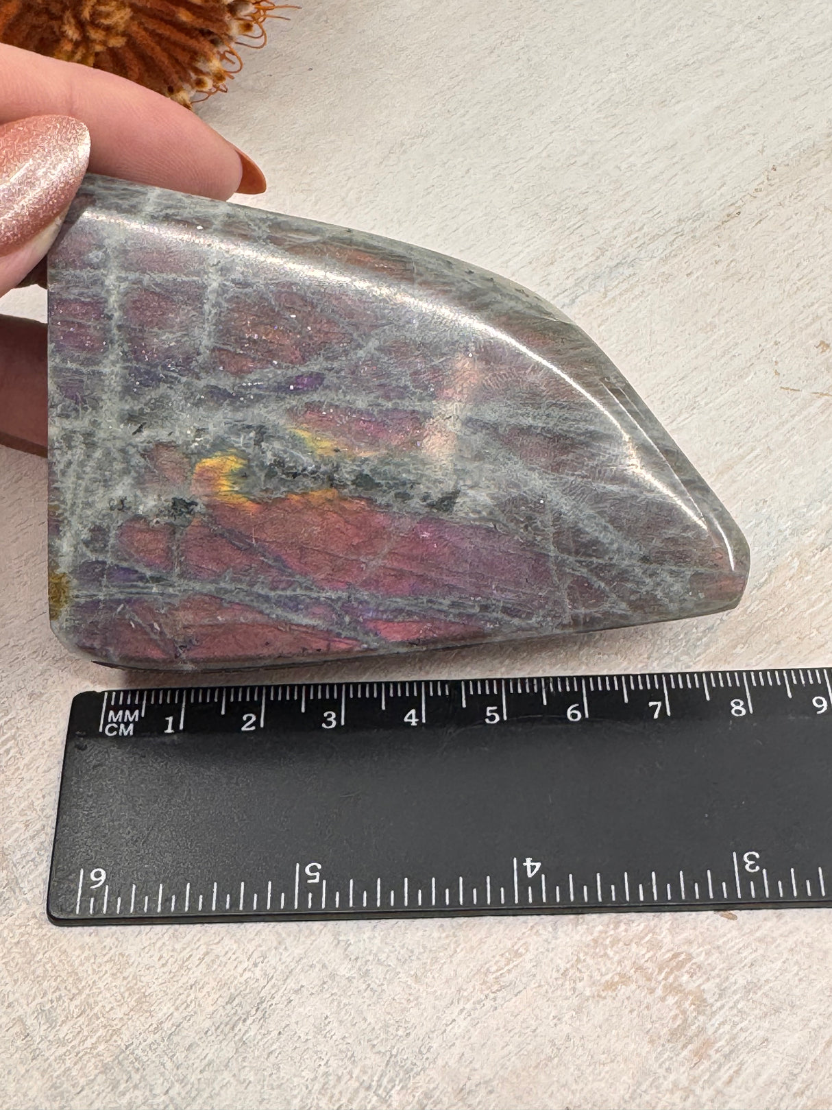Labradorite Freeform – 236g with Purple, Pink & Yellow Flashes