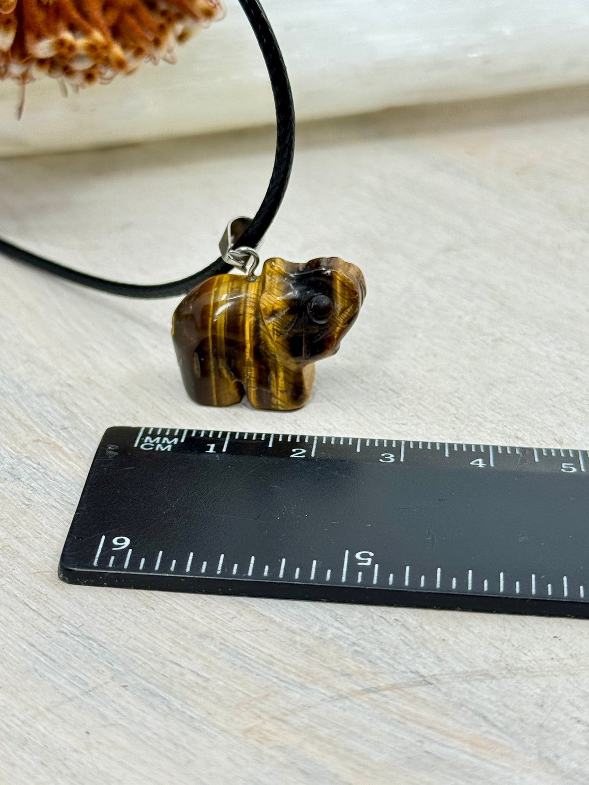 Tiger Eye Elephant Pendant 19x22x10mm – Stone of Courage, Strength & Protection