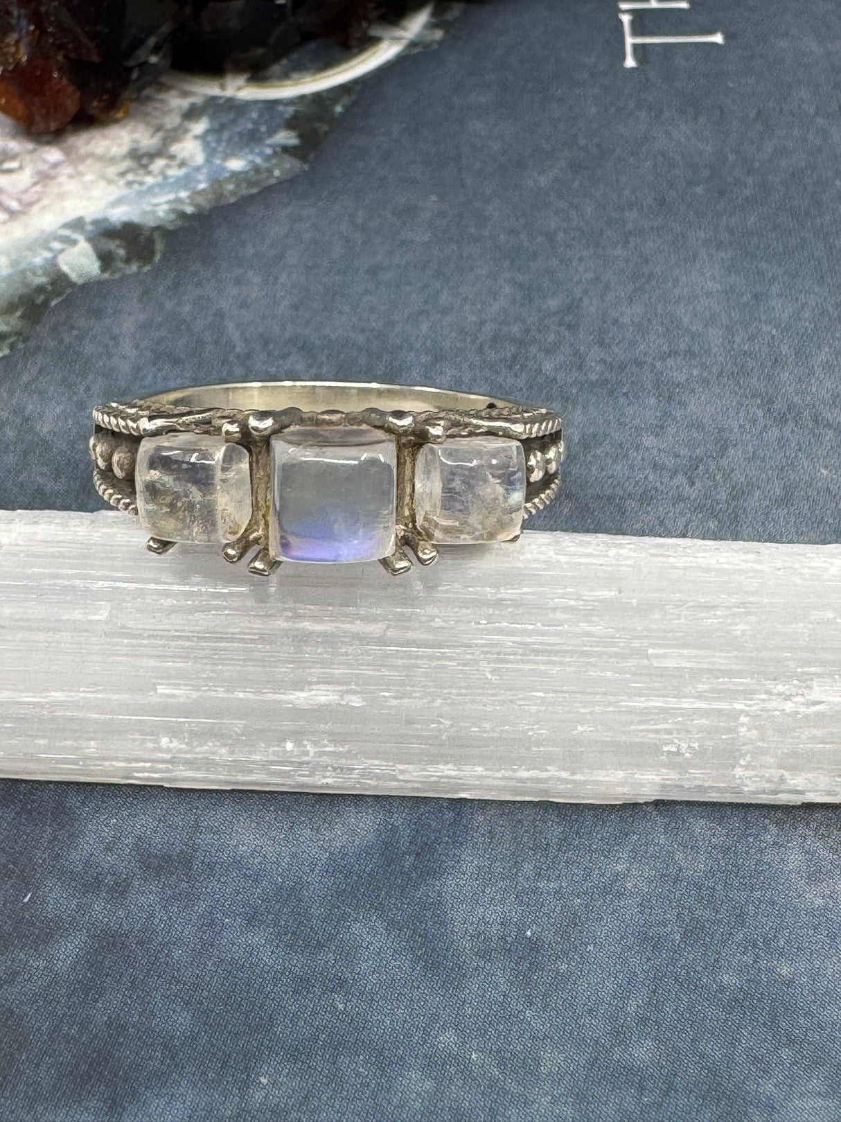 Rainbow Moonstone Silver Ring Size 8 - “My mind is open to new possibilities and opportunities”.