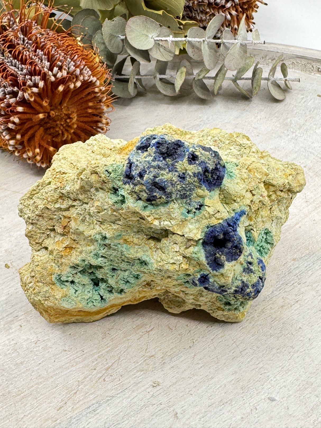 Azurite and Malachite mineral specimen on Dolomite Sandstone – blue and green copper minerals – Inspired By 3