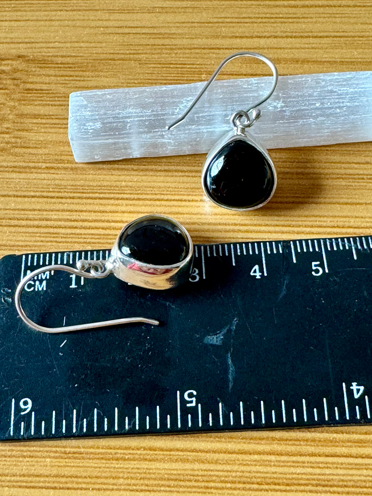 Black Tourmaline Silver Earrings - Grounding