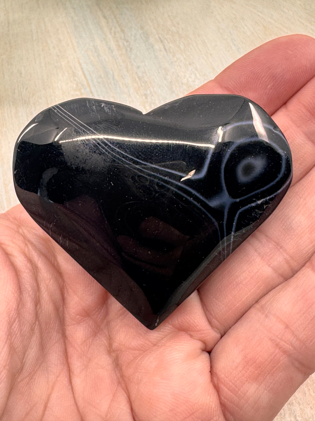 Banded Black Agate Heart - "I release all behaviours that no longer serve me."