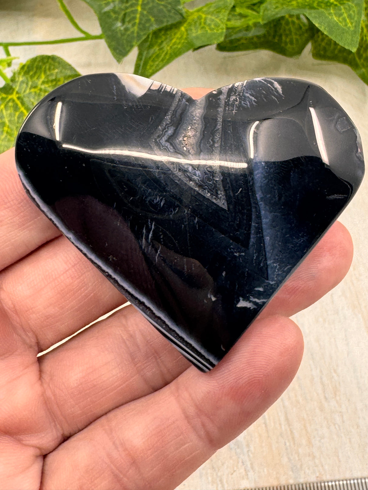 Banded Black Agate Heart - "I release all behaviours that no longer serve me."