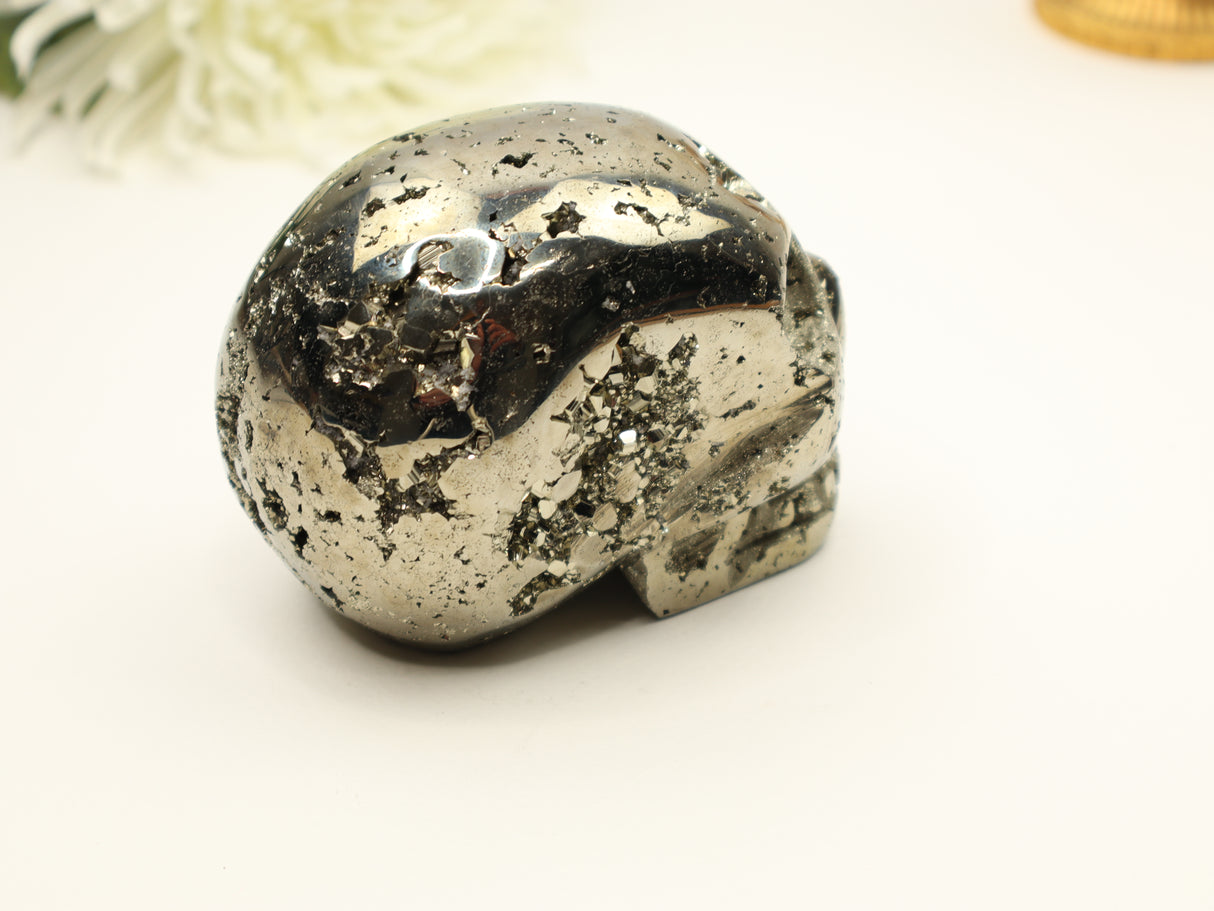 Pyrite Skull Carving #3 | 9cm | 1.326kg | Protection & Energy