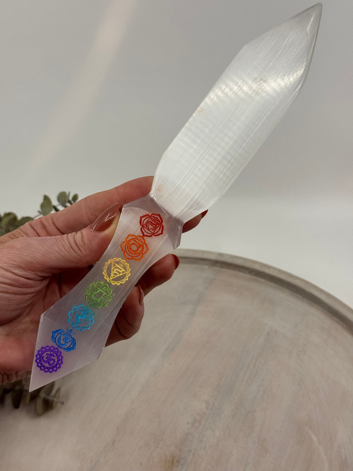 Selenite athame with chakra stones – spiritual cleansing wand