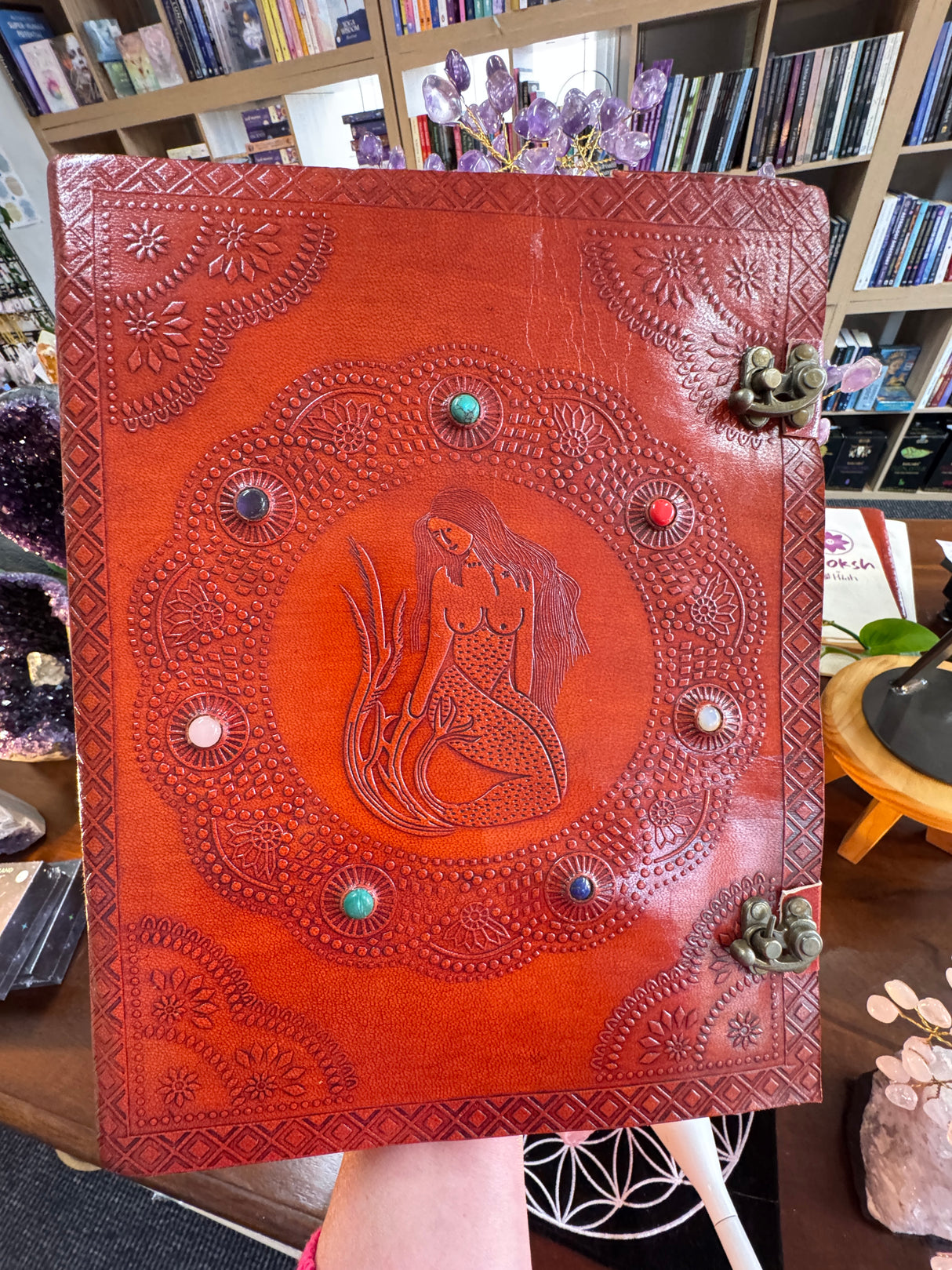 Mermaid Goddess Leather Journal | 33cm | Handmade Paper | Book of Shadows