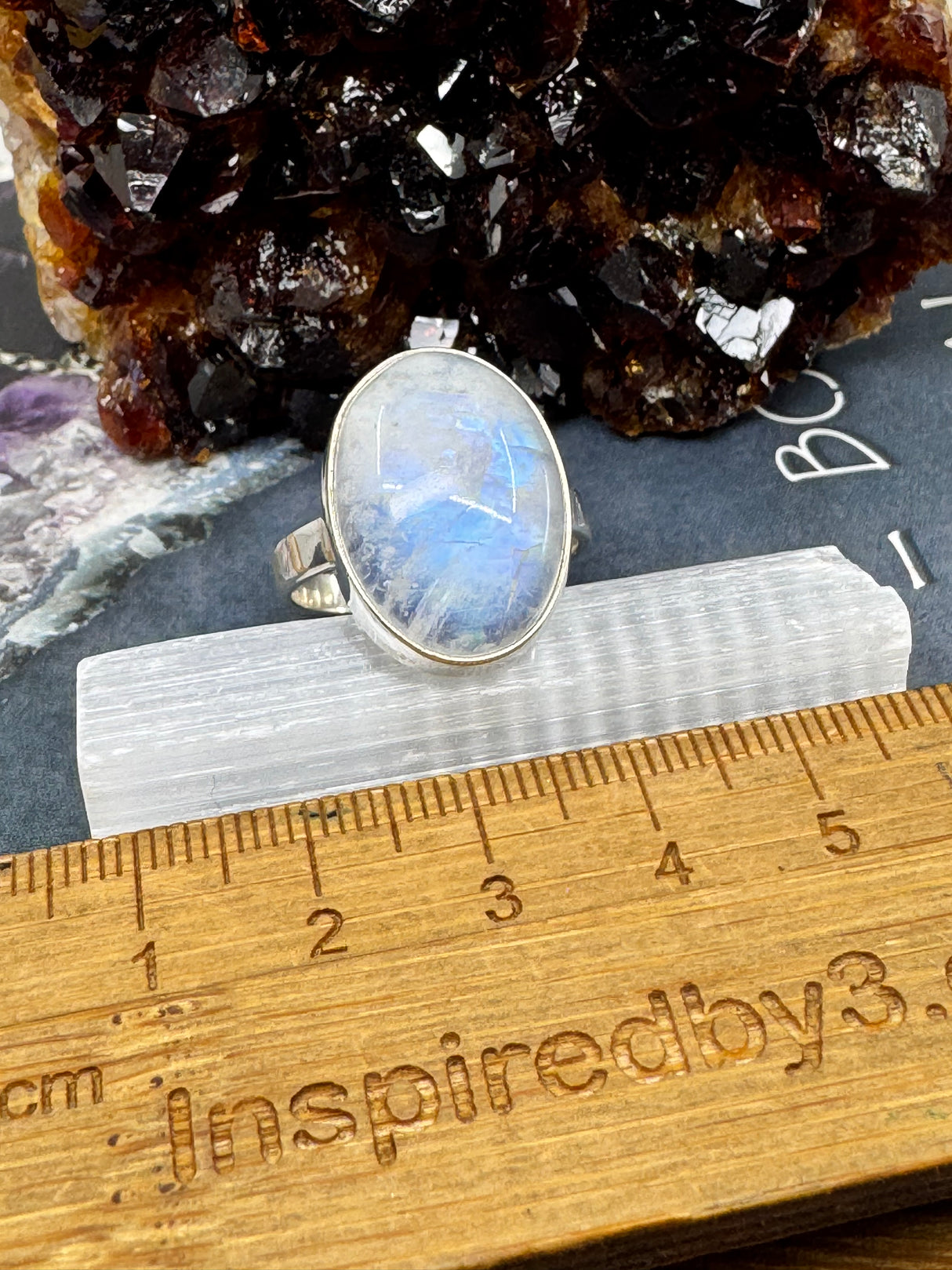 Rainbow Moonstone Silver Ring Size 9 - “My mind is open to new possibilities and opportunities”.