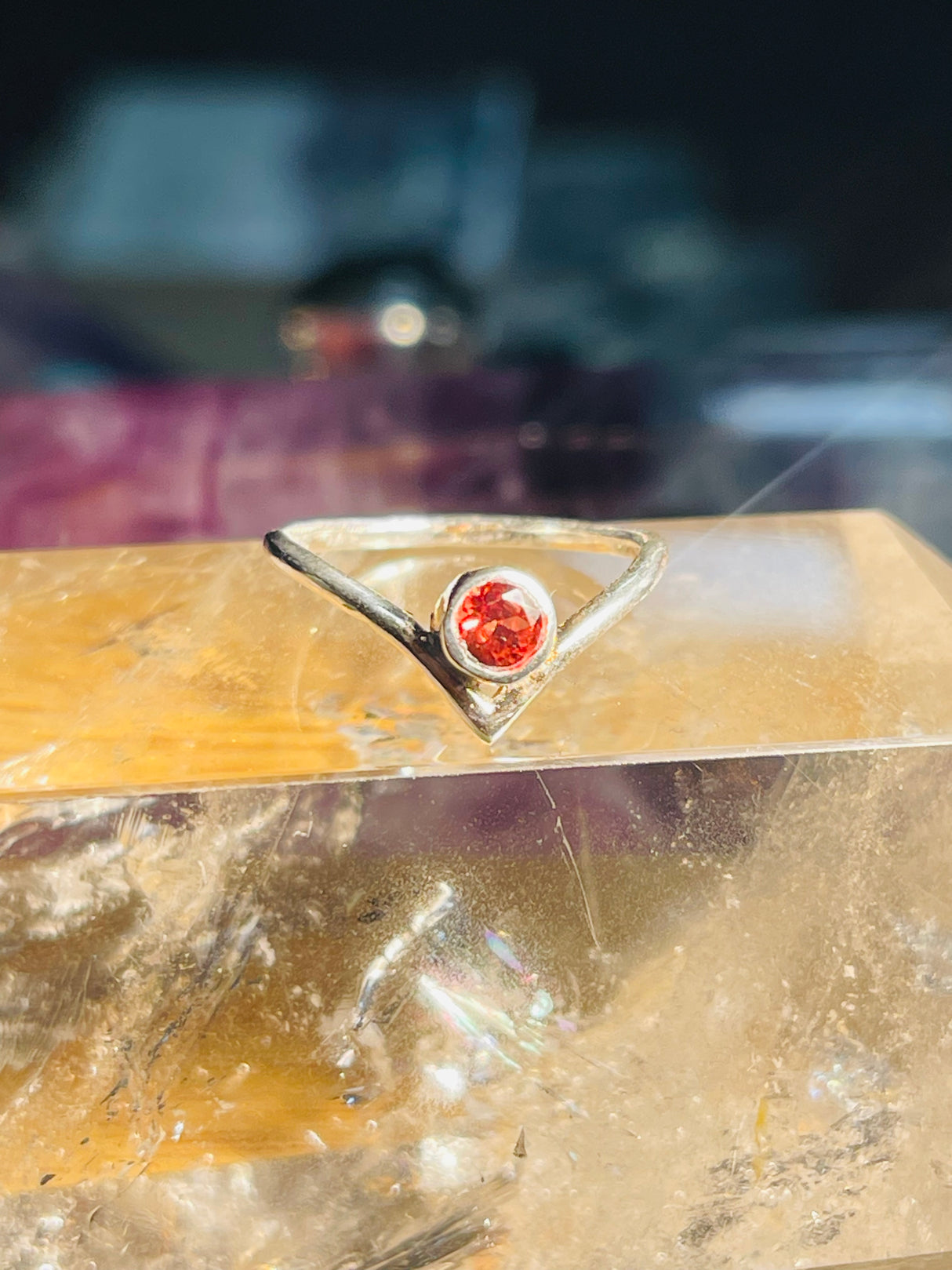 Garnet Silver Ring- Size 5 - Protection. Intuition