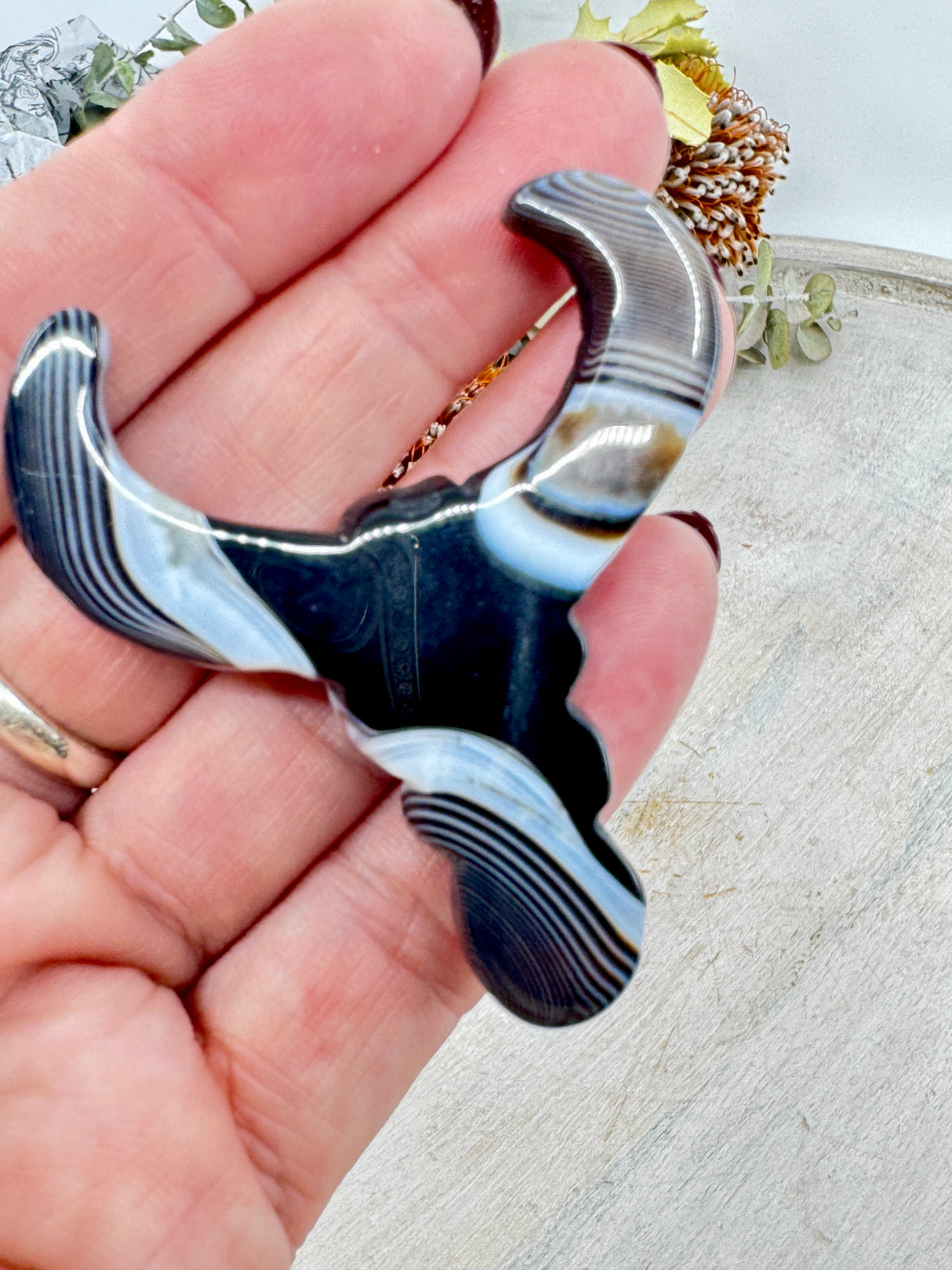Black Banded Agate Ox Carving – Stone of Strength, Protection & Grounded Power