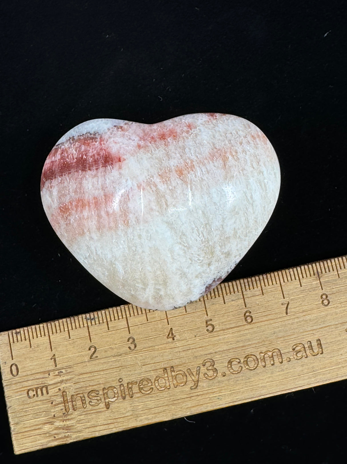 Red Banded Calcite Heart 96g - For Detoxification & Energy. “I love & appreciate my body
