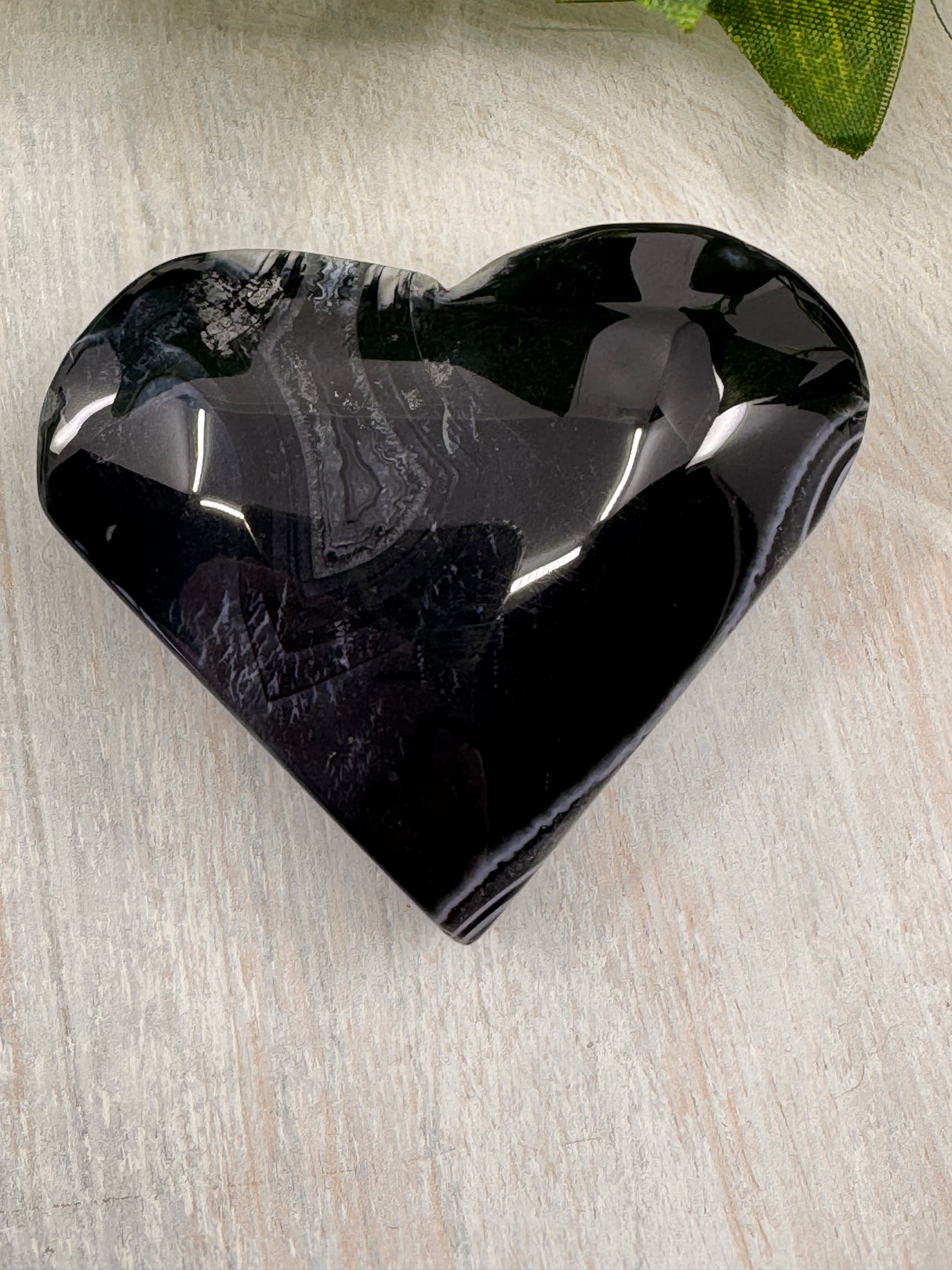 Banded Black Agate Heart - "I release all behaviours that no longer serve me."