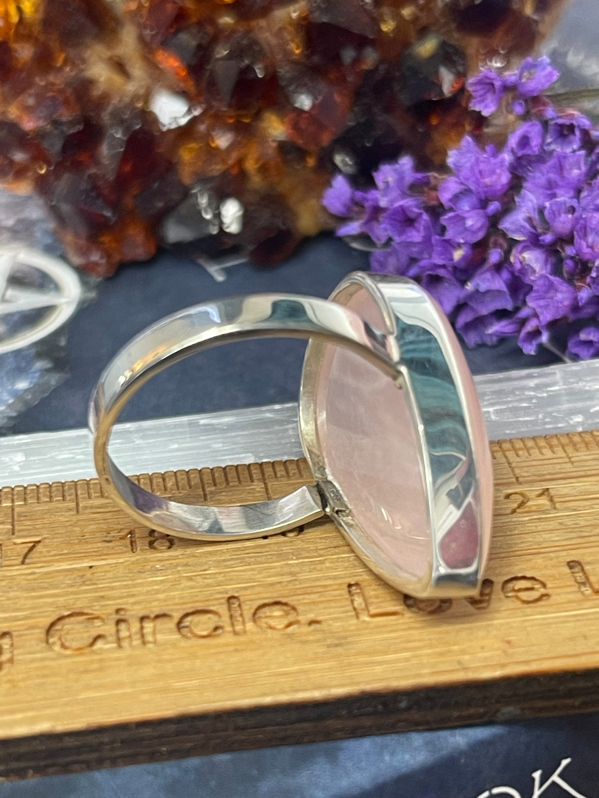 Rose Quartz Silver Ring Size 10 #3 - “I radiate love, beauty, confidence and grace”.