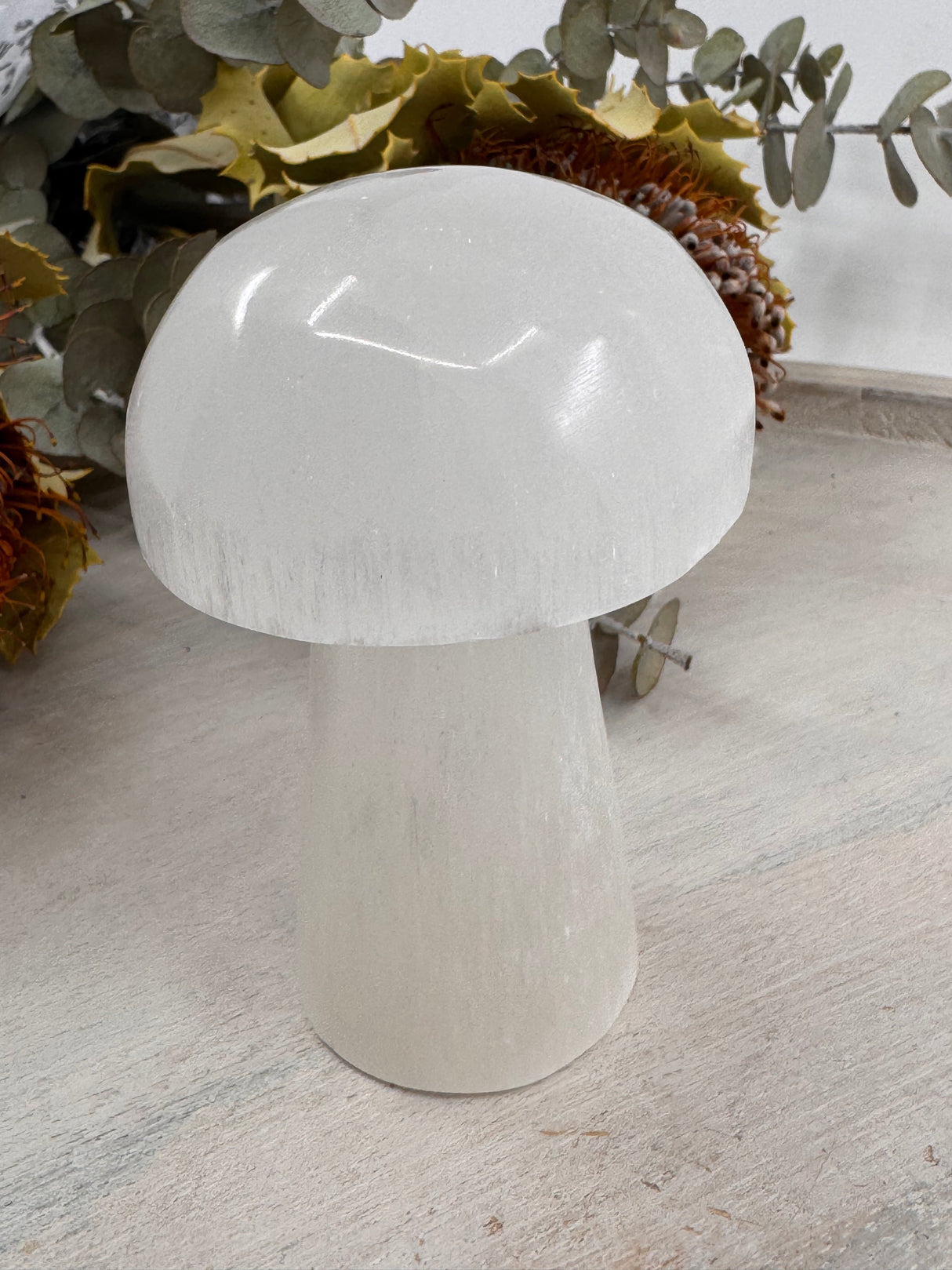 White selenite mushroom – cleansing and high vibration crystal décor