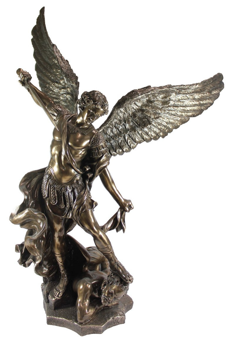 Huge Archangel Michael statue in cold cast bronze with sword and wings
