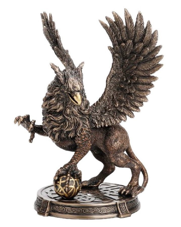 "Griffin bronze statue with lion body and eagle wings – mythical guardian symbol of courage, power and divine protection"