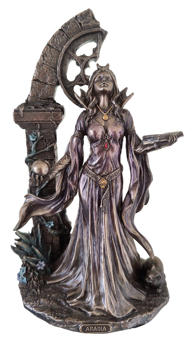 "Aradia bronze statue – The First Witch and Daughter of the Moon Goddess Diana, symbol of magic, wisdom and empowerment"