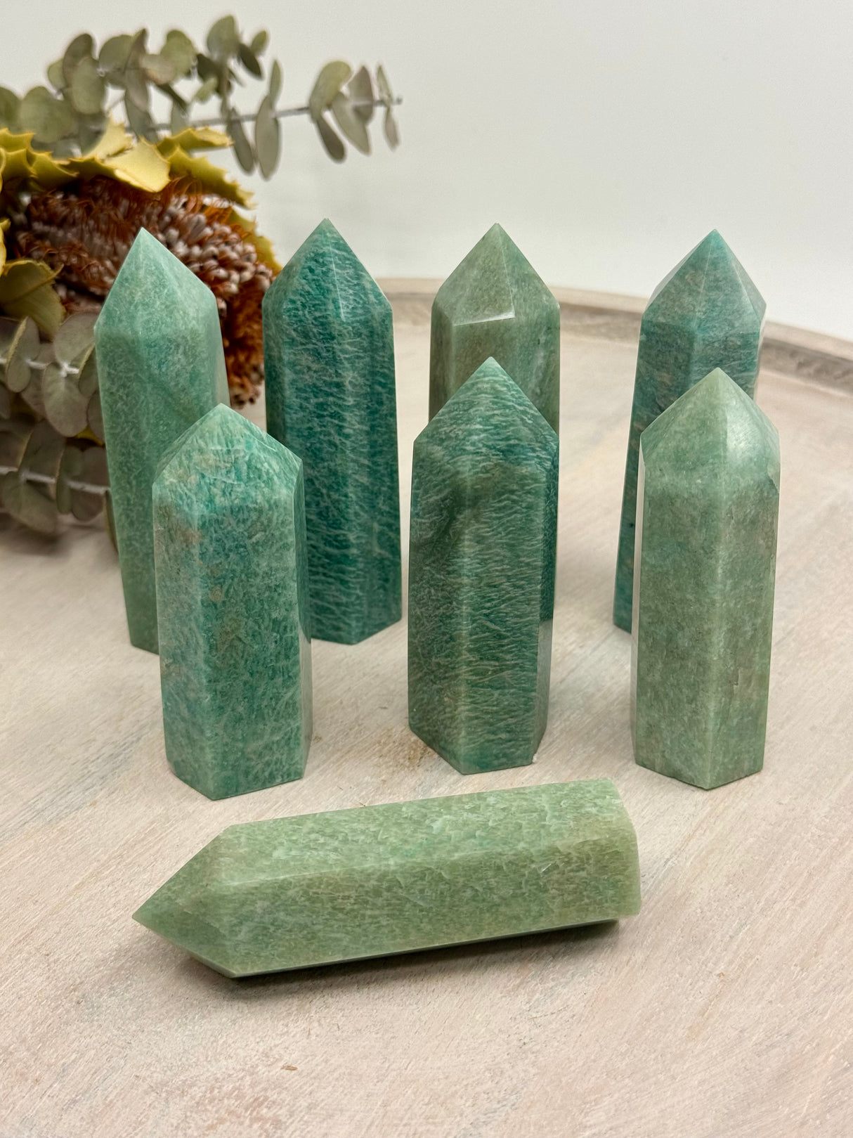 Amazonite 6-Sided Point Collection – 8–9 cm × 2.5–3 cm (Intuitively Selected)