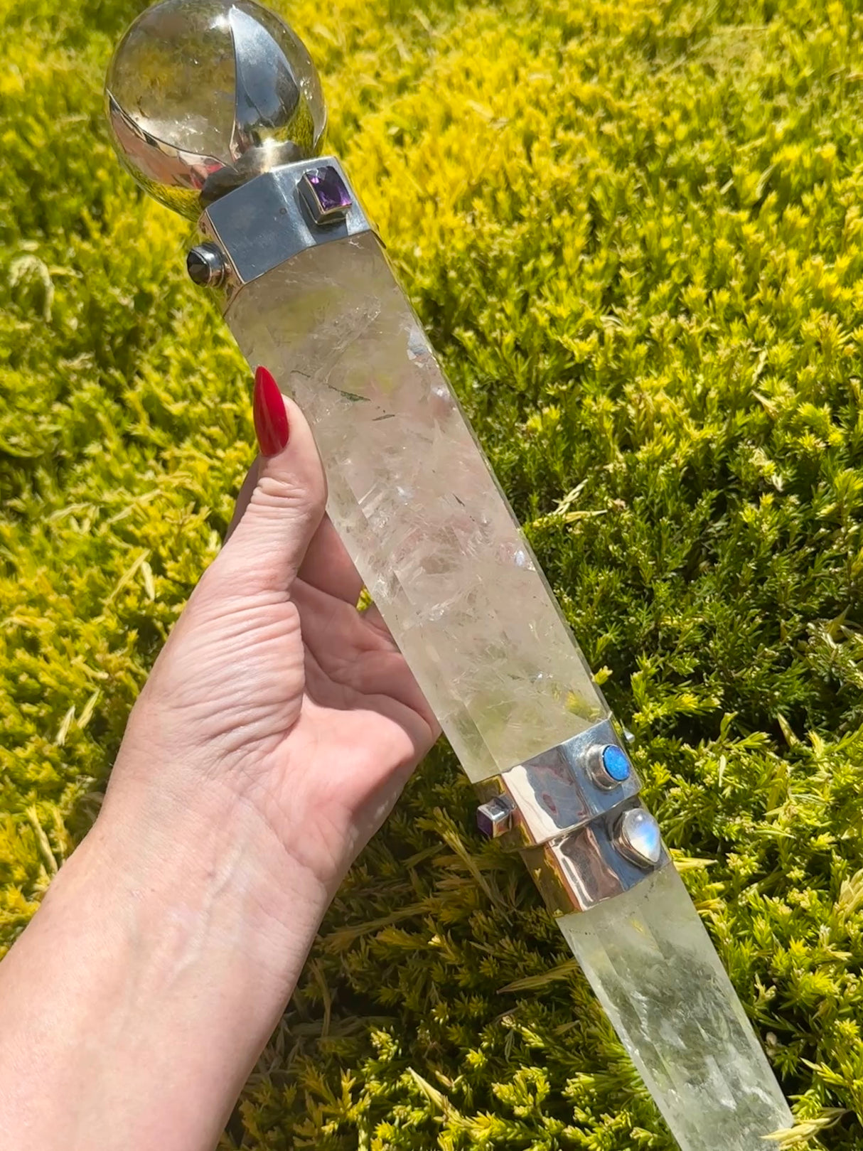 Quartz Ceremonial Wand with Smoky Quartz Sphere & Sterling Silver