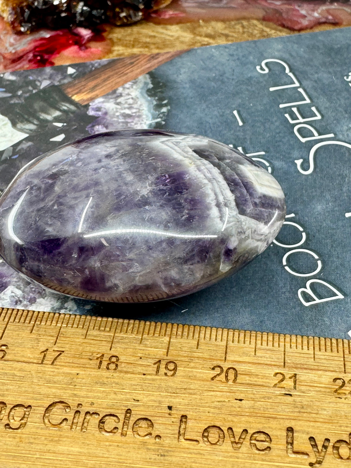 Chevron Amethyst Palmstone - "I am ready to embark on my spiritual journey”.