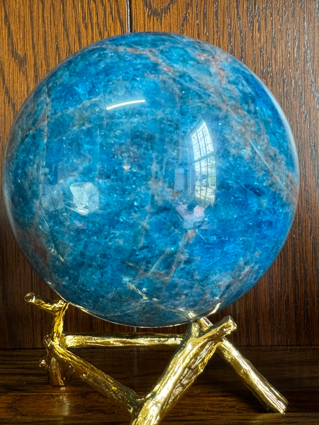 Blue Apatite Sphere – 2.2kg | Stone of Manifestation, Focus & Determination
