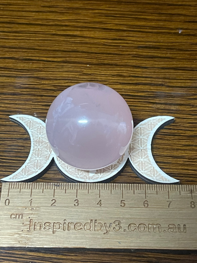 Rose Quartz Sphere on Triple Moon Stand - “I radiate love, beauty, confidence and grace”.