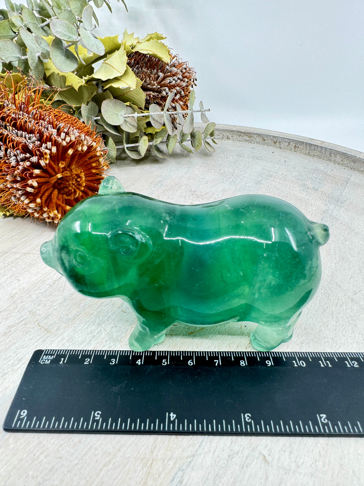 Green Fluorite Pig Carving 415g (5x9.5cm) – Stone of Renewal, Clarity & Abundance
