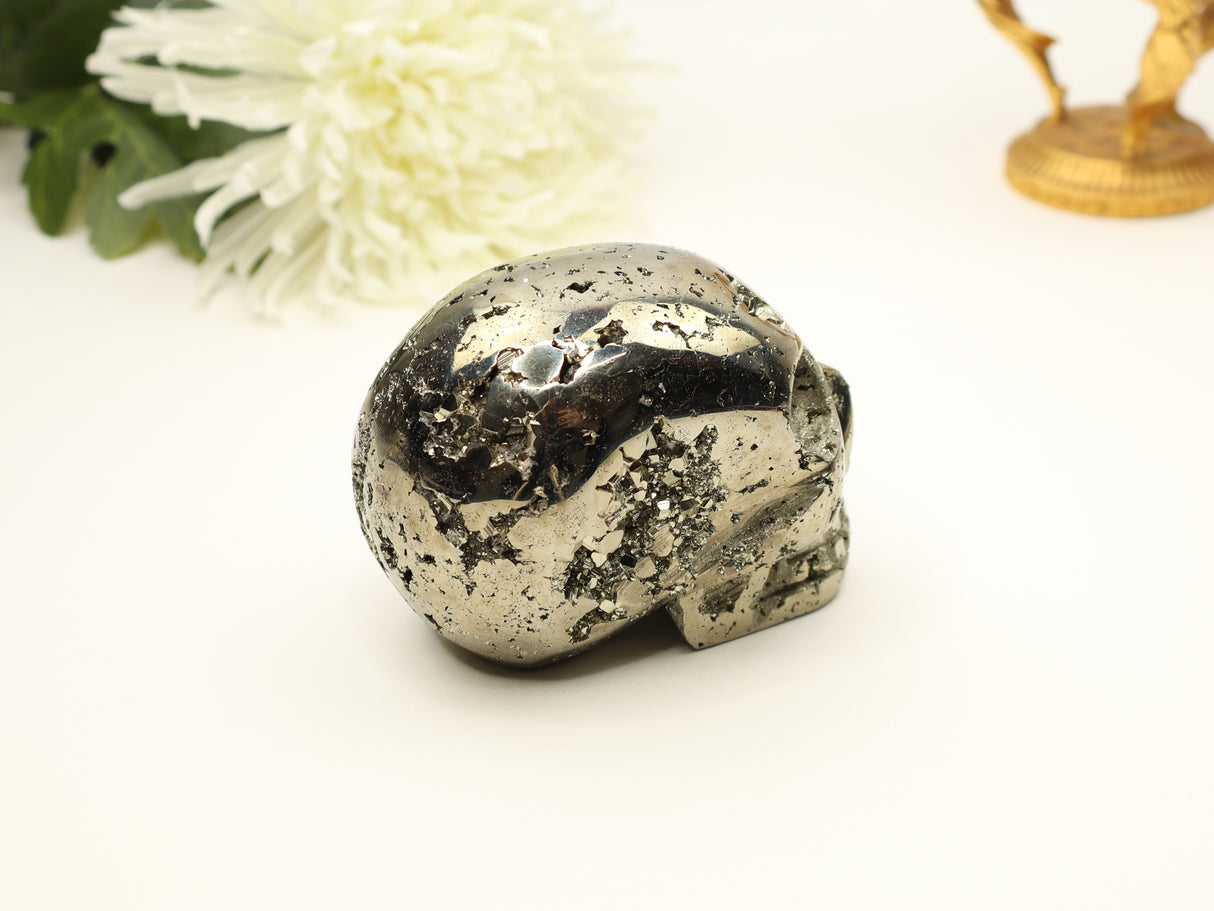 Pyrite Skull Carving #3 | 9cm | 1.326kg | Protection & Energy