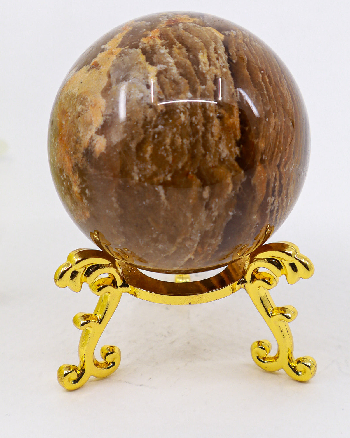 Garden Quartz Lodolite crystal sphere 194g with golden brown scenic mineral inclusions and natural landscape patterns