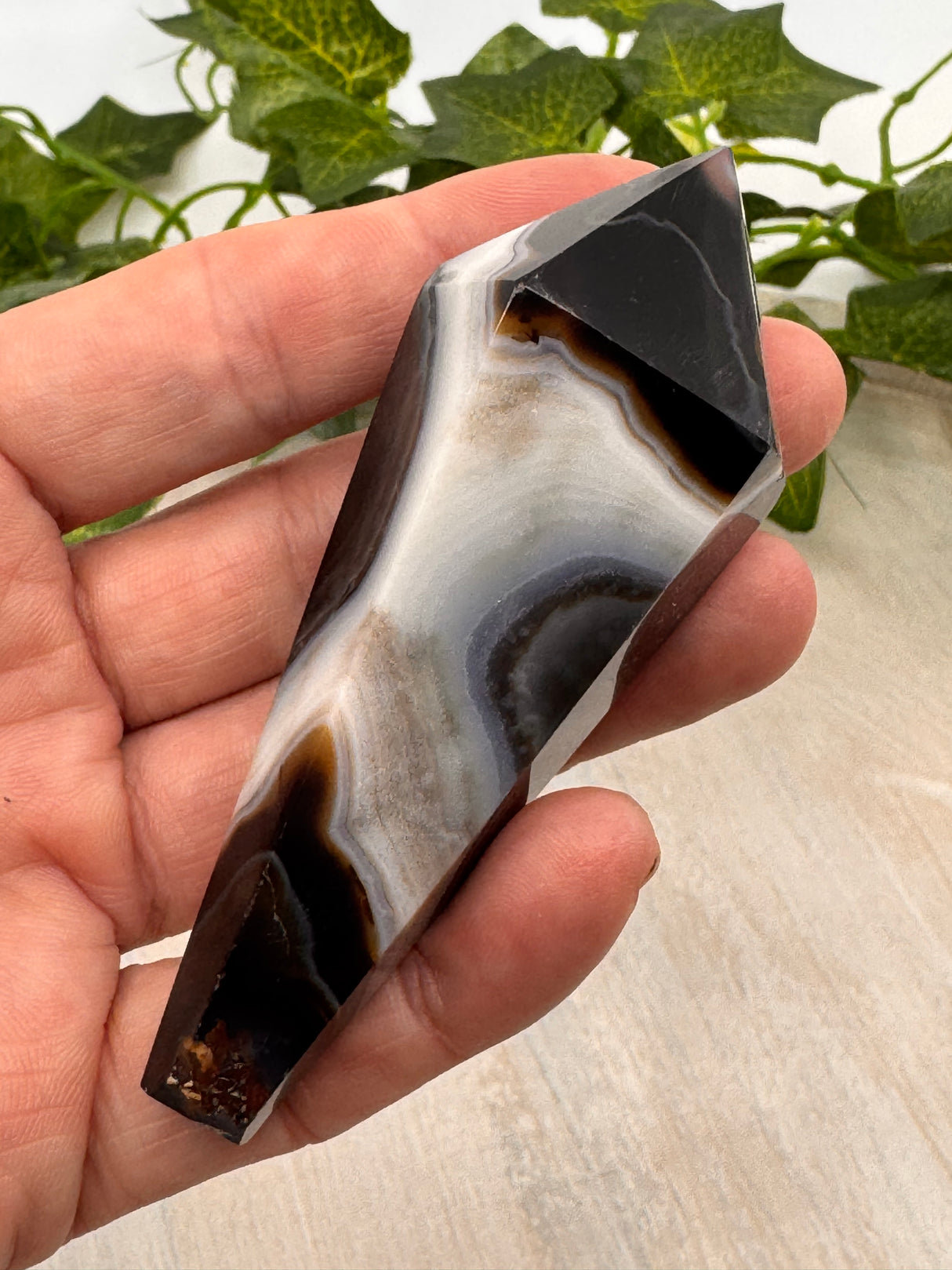 Banded Black Agate Wand - "I release all behaviours that no longer serve me."
