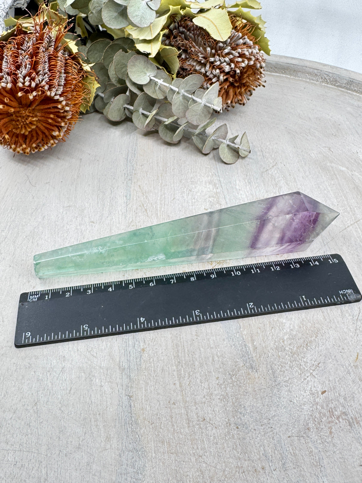 Rainbow Fluorite Wand #5 – 155g (15.5x2.8cm) – Stone of Peace, Grounding & Intuitive Flow