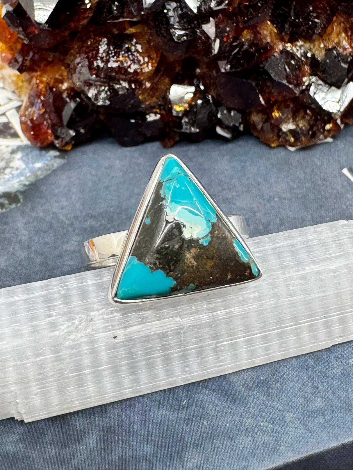 Turquoise Silver Ring Size 9 - "I express myself from a place of calmness, love, and truth."