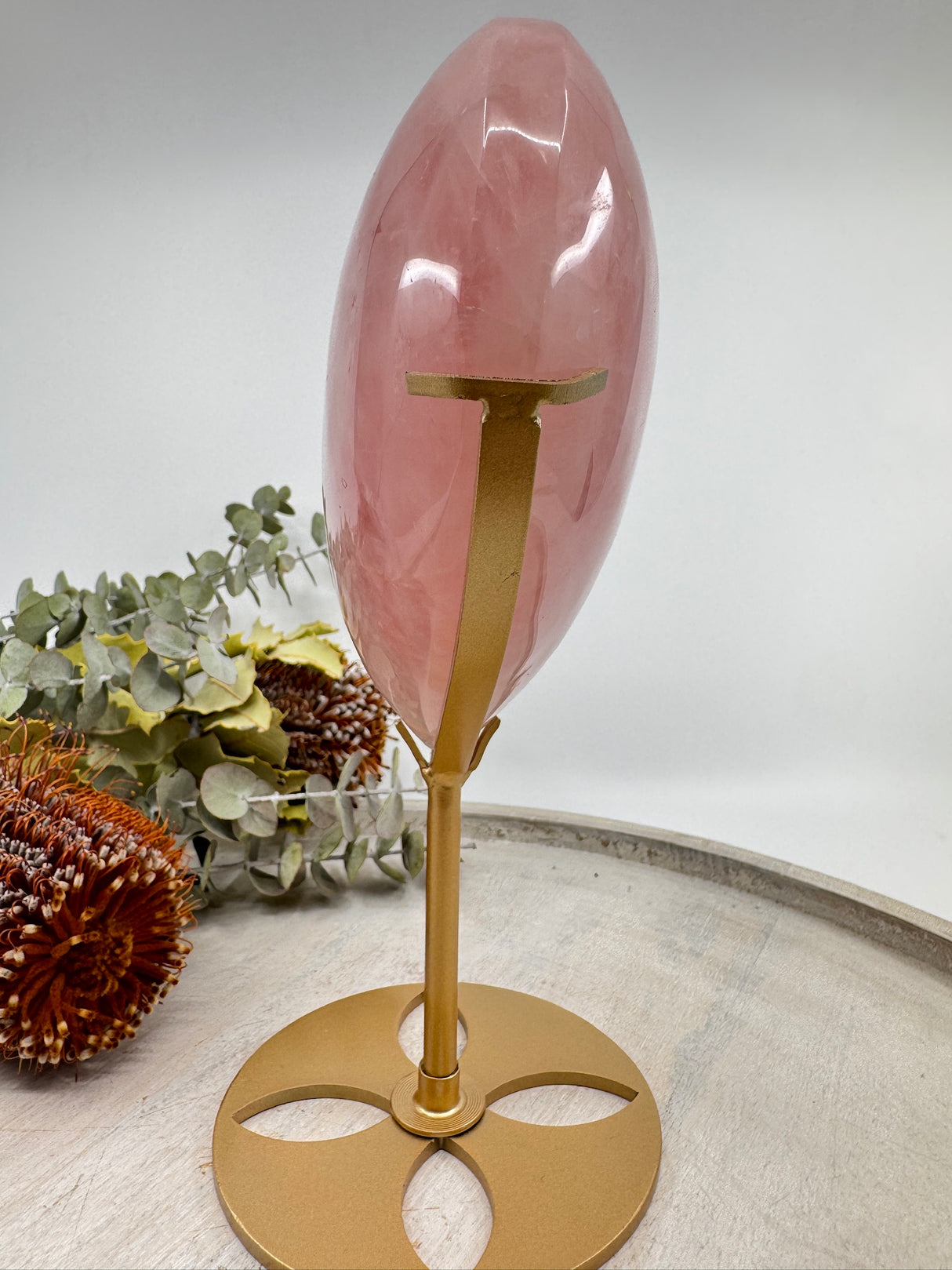 Large Rose Quartz Heart on Gold Stand 1.6kg (16x14cm) – Stone of Love, Peace & Emotional Healing