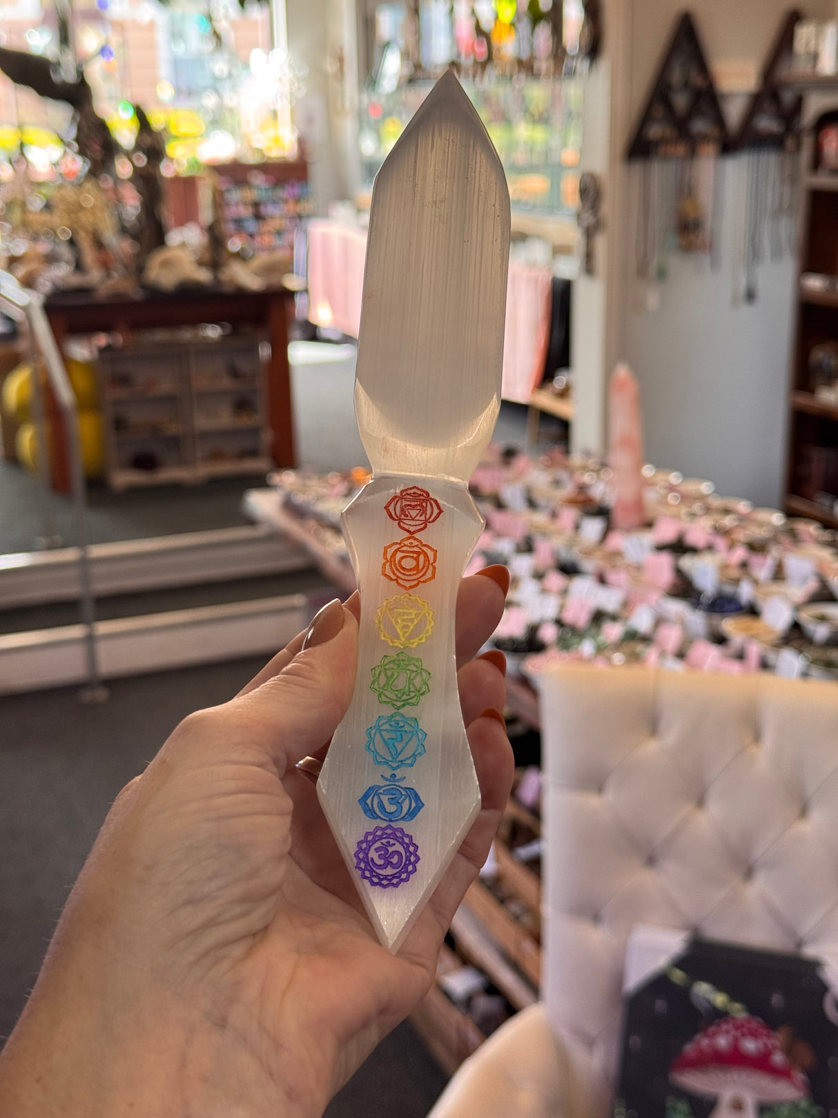 Selenite athame with chakra stones – spiritual cleansing wand
