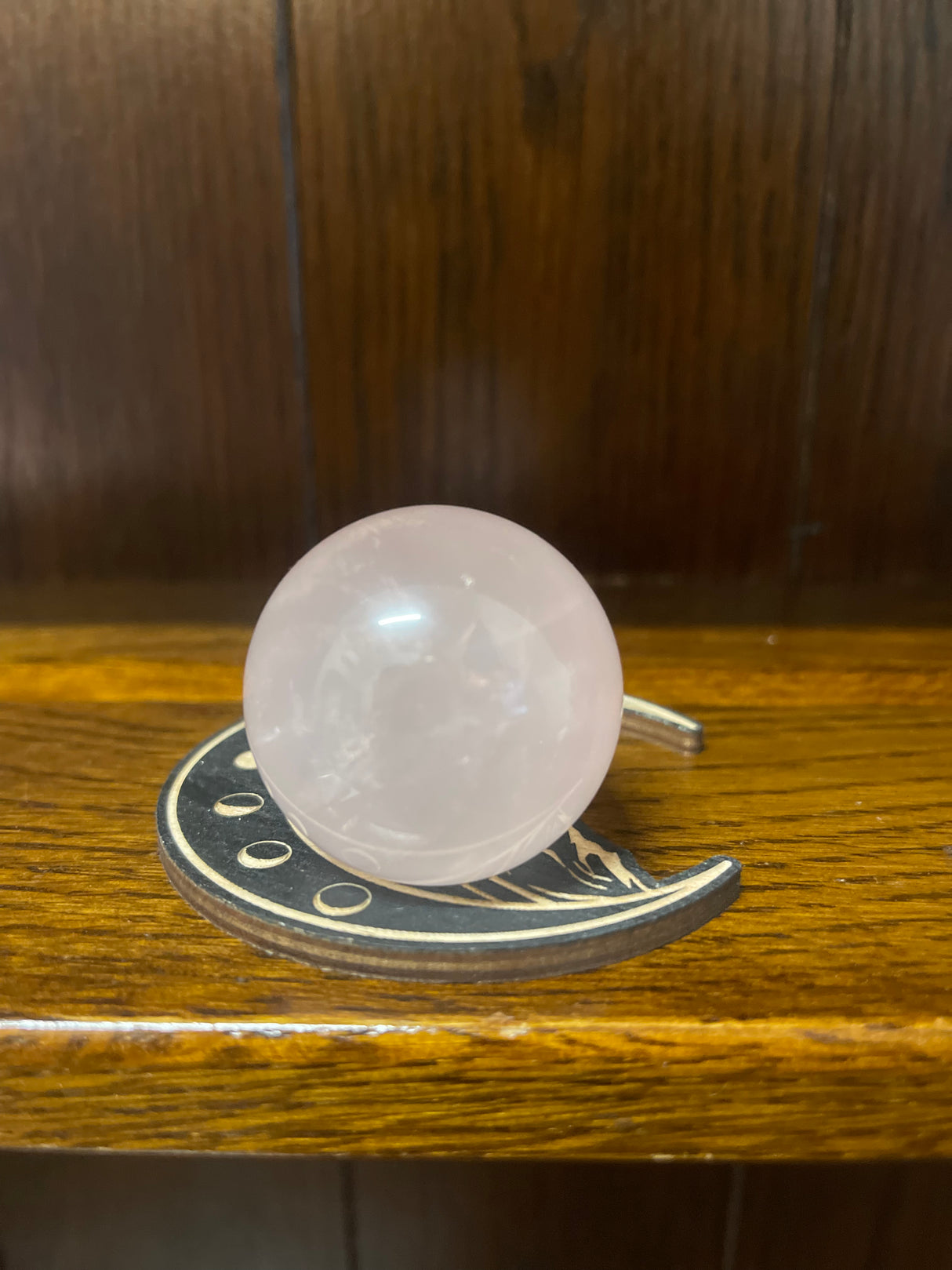 Rose Quartz Sphere on Moon Stand - “I radiate love, beauty, confidence and grace”.
