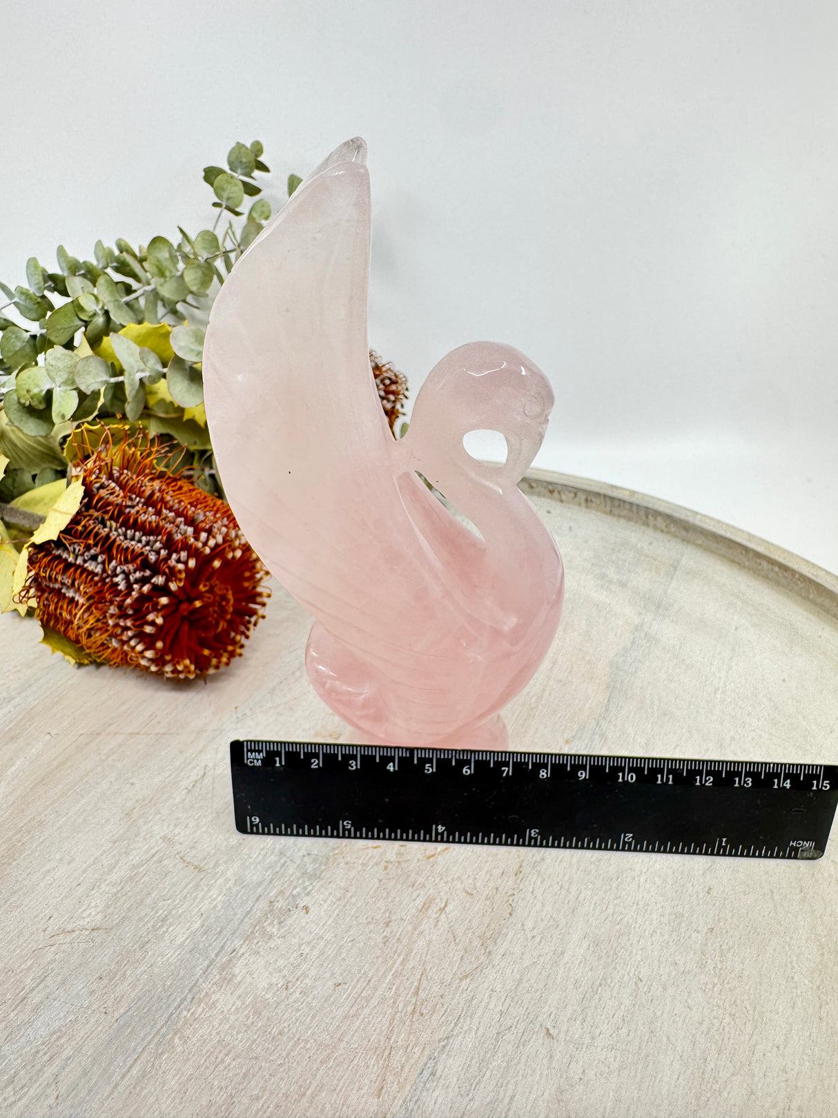 Rose Quartz Swan Carving 568g (18x8cm) – Stone of Love, Grace & Emotional Healing
