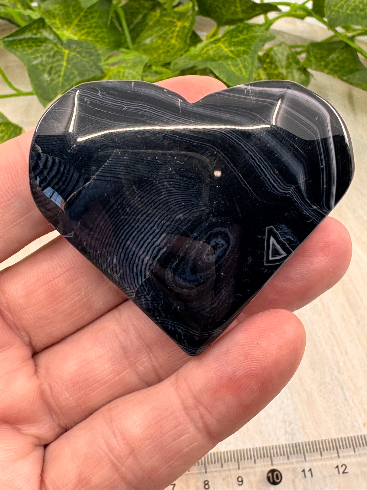 Banded Black Agate Heart - "I release all behaviours that no longer serve me."