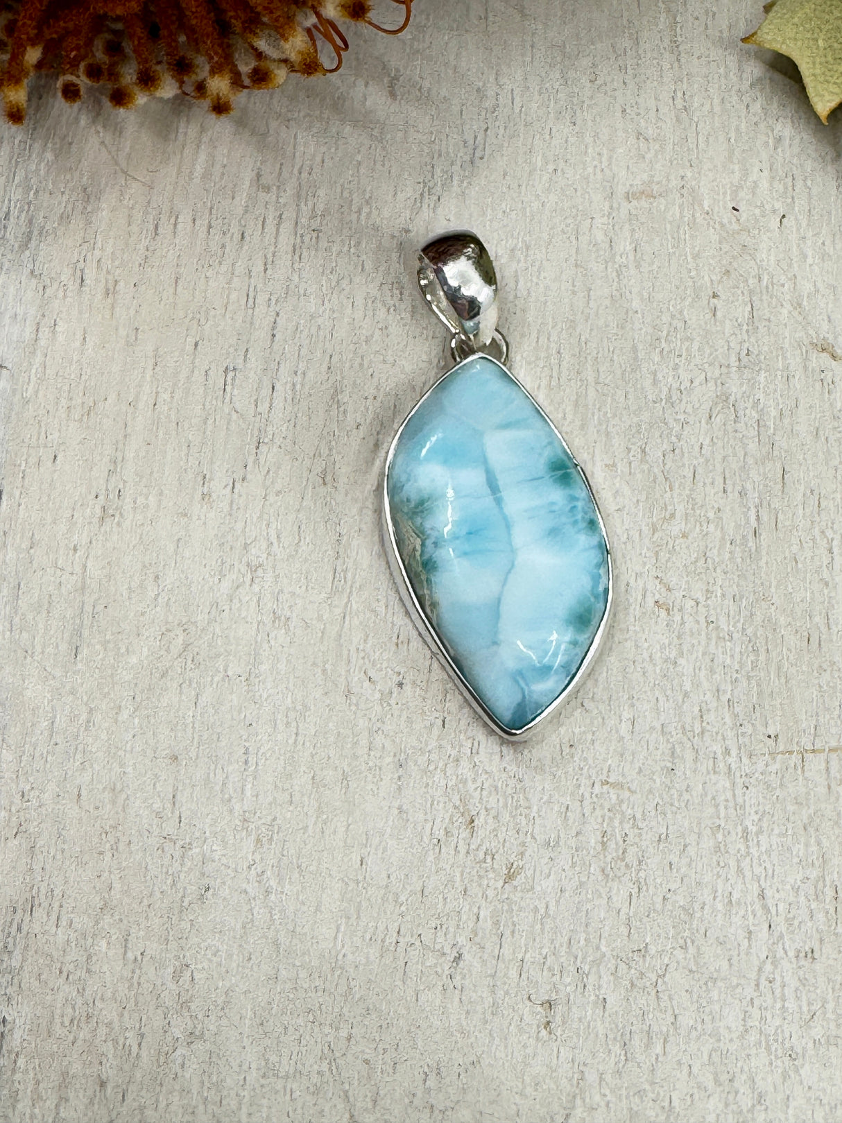 Larimar pendant #5 702g 4.1x1.8cm set in .925 silver – blue crystal necklace with chain, gift box and card – Inspired By 3 Crystals Australia.
