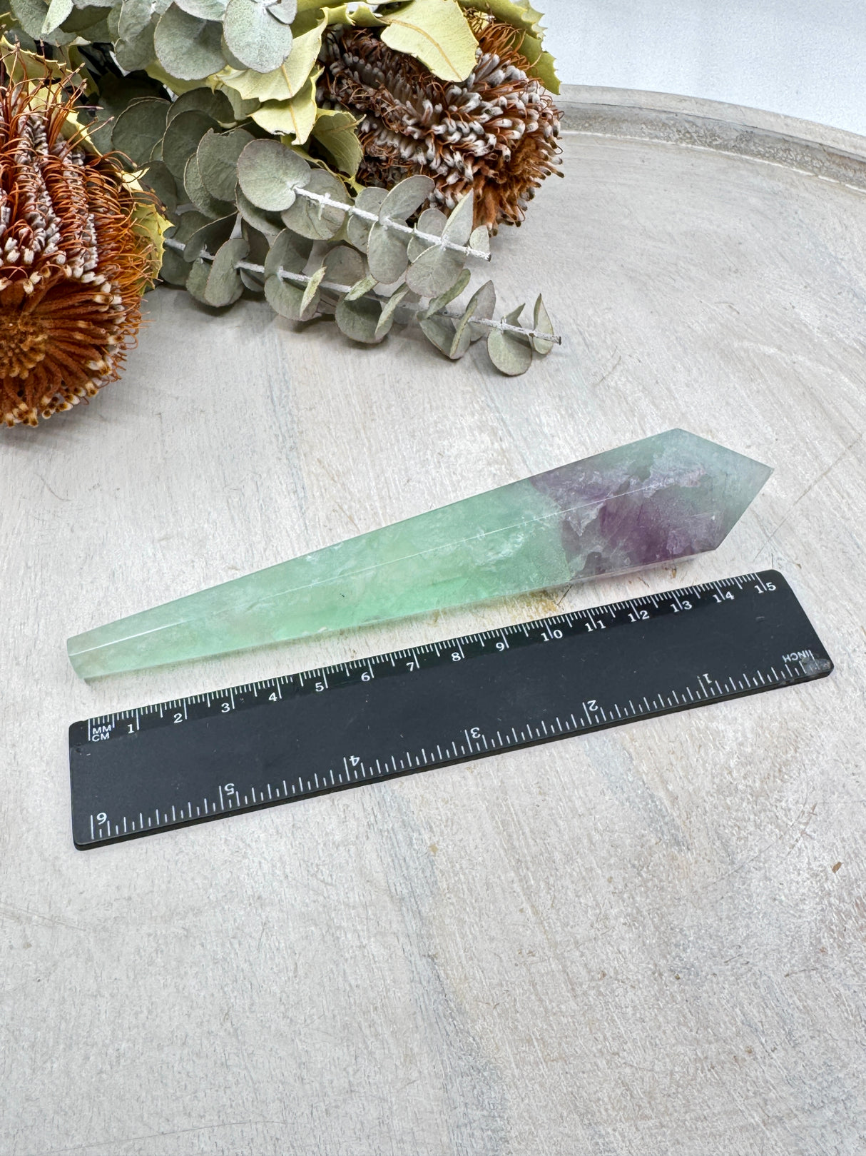Rainbow Fluorite Wand #3 – 165g (16.5x3cm) – Stone of Intuition, Calm & Higher Guidance
