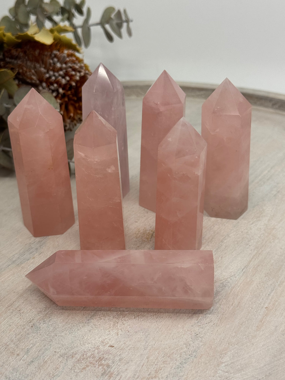 Rose Quartz 6-Sided Point Collection – 7.4–9 cm × 2.5–3 cm (Intuitively Selected)
