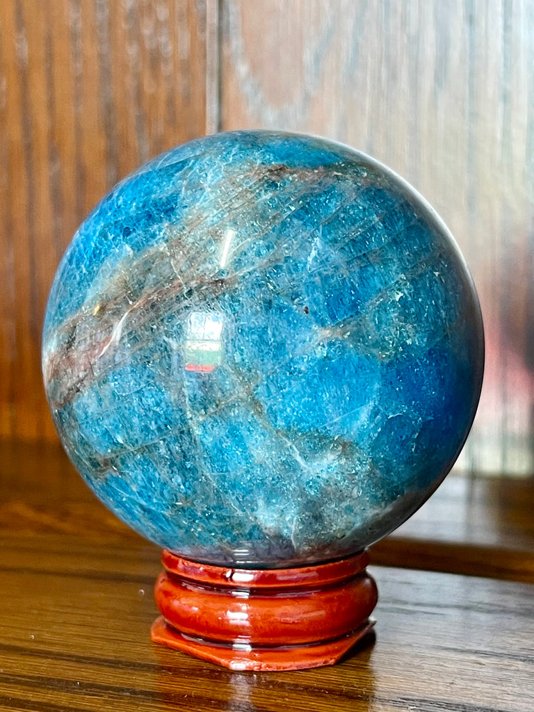 Blue Apatite Sphere #6 281g -  "I work relentlessly each day to achieve my goals."
